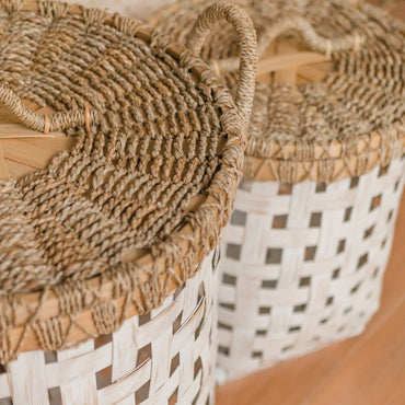 Handmade IRAYA Bamboo Basket with lid for laundry organization