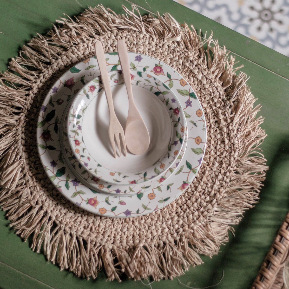 Handmade Raffia Round Placemat perfect for boho or coastal style