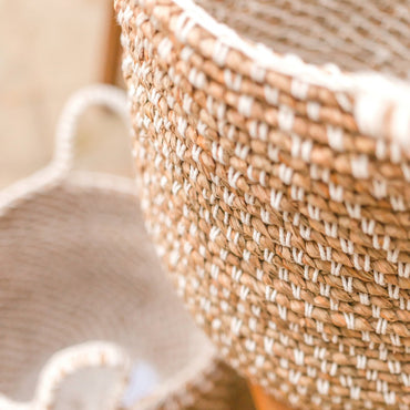 Handwoven Banana Fibre Laundry Basket with Cotton Macrame for home use