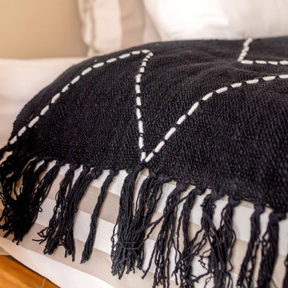 Handwoven Cotton blanket with Zigzag Pattern and Boho Style Fringes