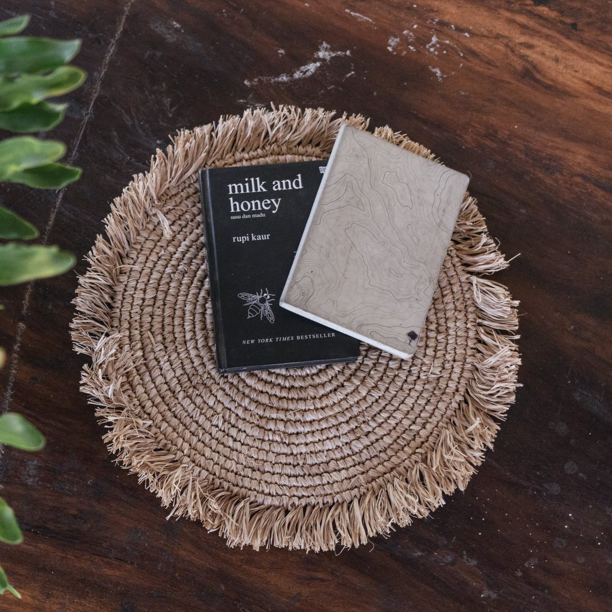 Handwoven Raffia Table Placemat Round with fringe edges for decor