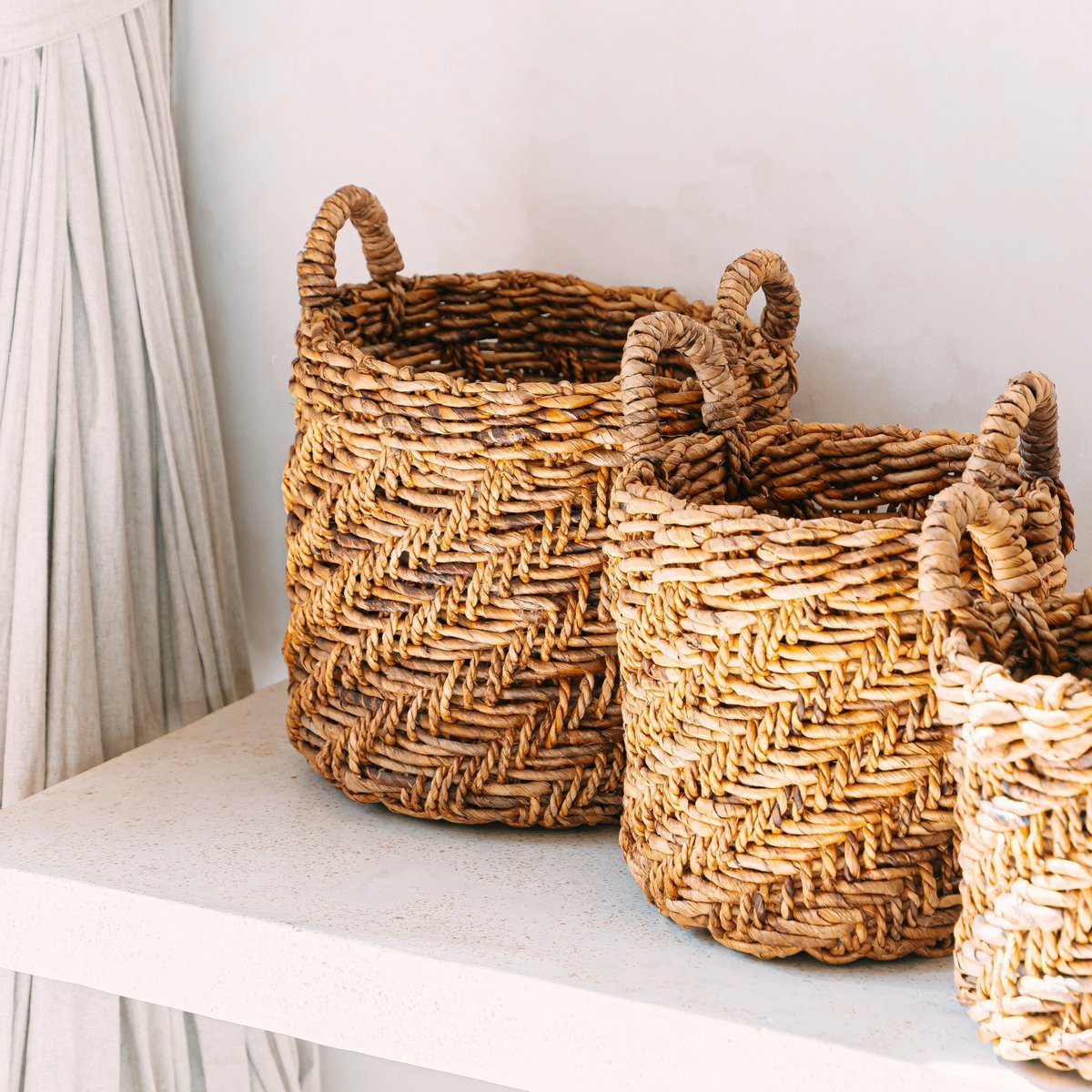 Handwoven RINJANI Banana Fibre Basket for laundry or blanket storage