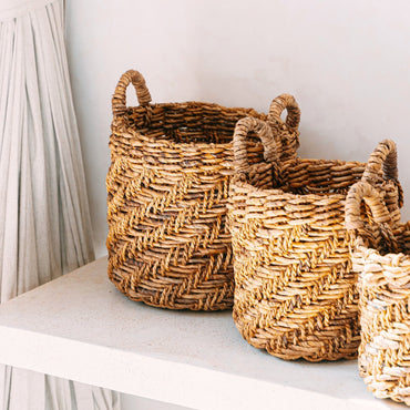 Handwoven RINJANI Banana Fibre Basket for laundry or blanket storage