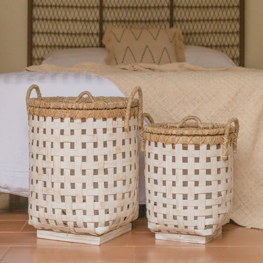 IRAYA Bamboo Laundry Basket handwoven basket with lid for storage