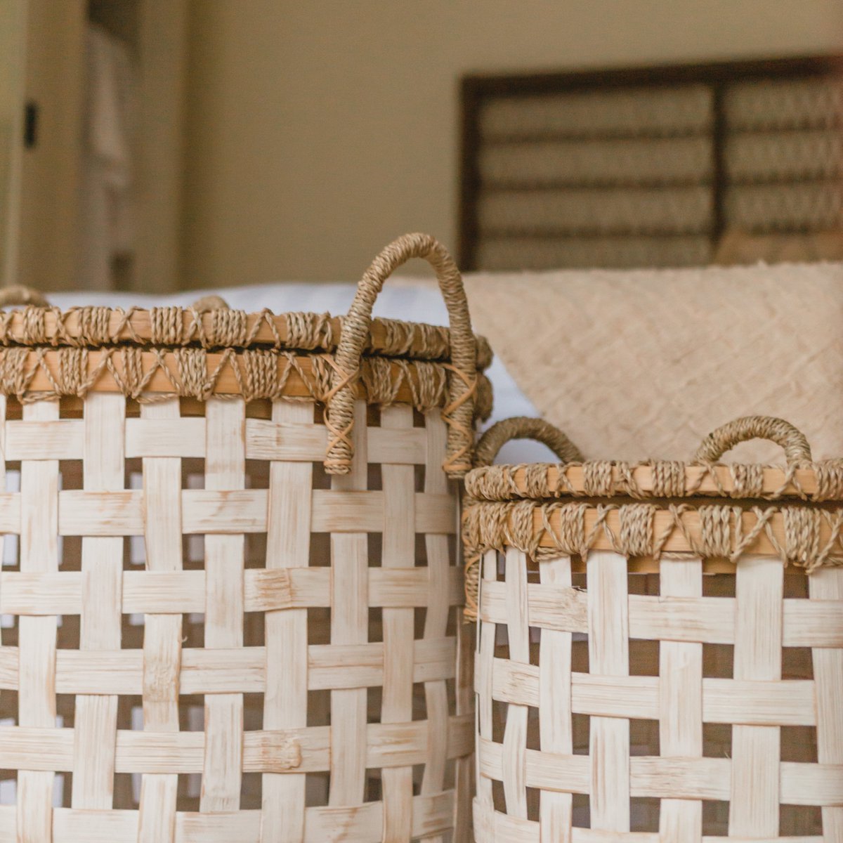 IRAYA Natural Bamboo Laundry Basket woven basket for bedroom decor
