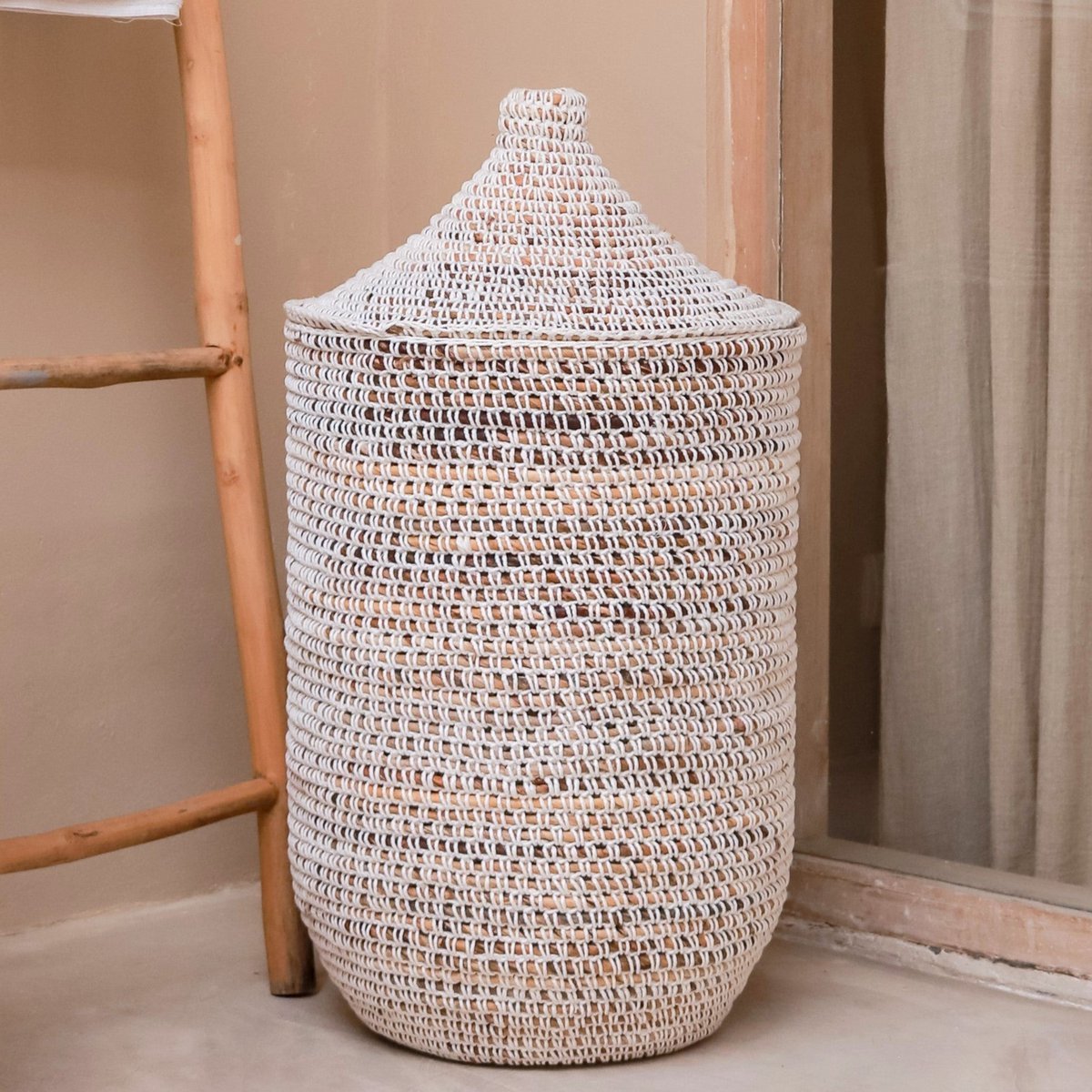 KAJA Handwoven Banana Fibre Laundry Basket with lid for storage