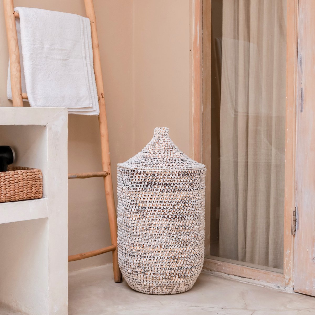 KAJA Natural Banana Fibre Laundry Basket with cotton net design