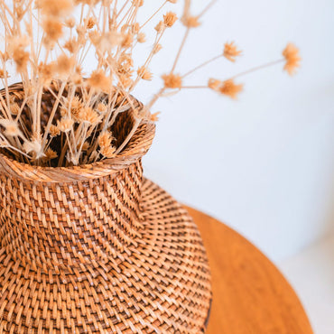 KAMARI small rattan vase handmade wooden basket decorative boho accent