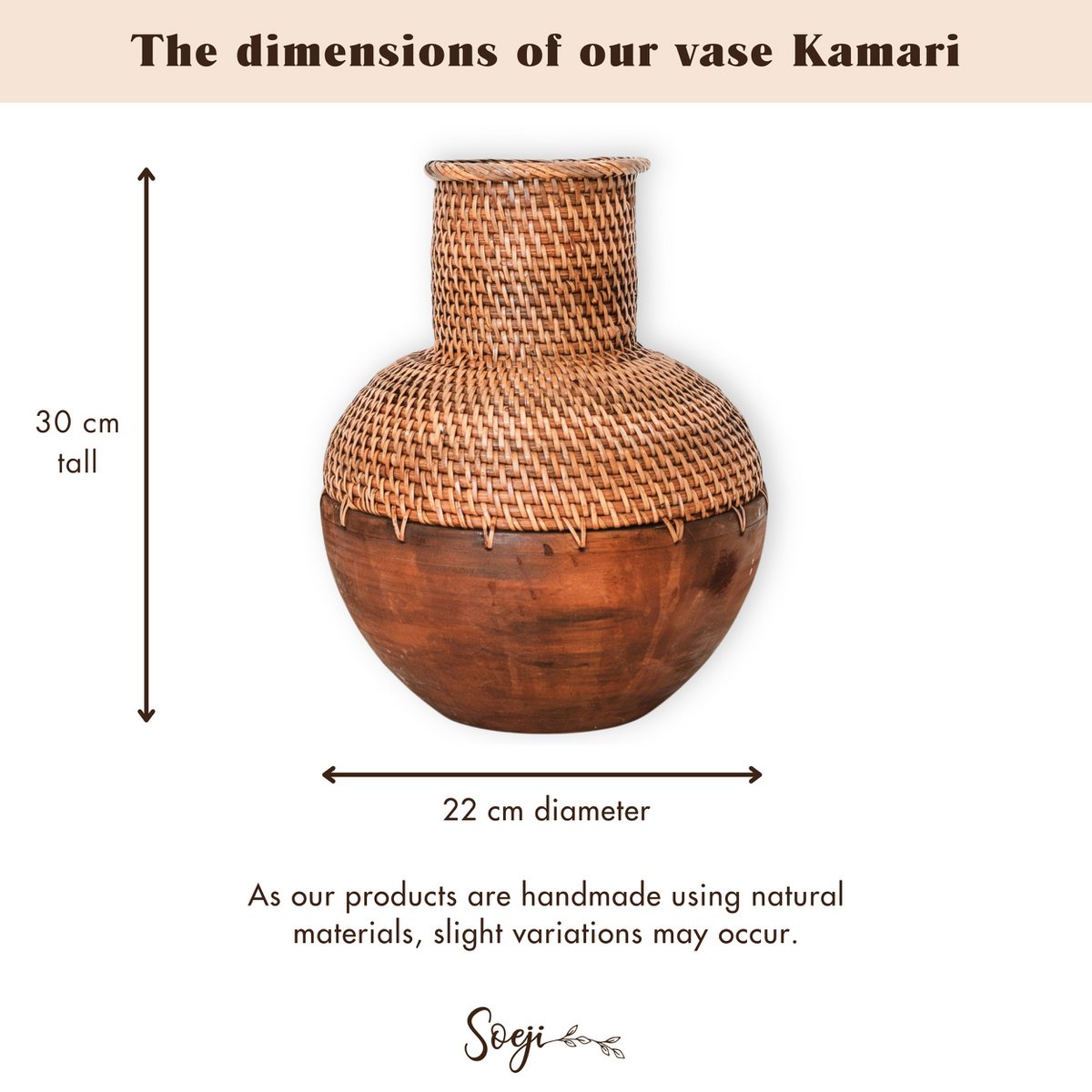 KAMARI decorative rattan vase small wooden basket for boho living room