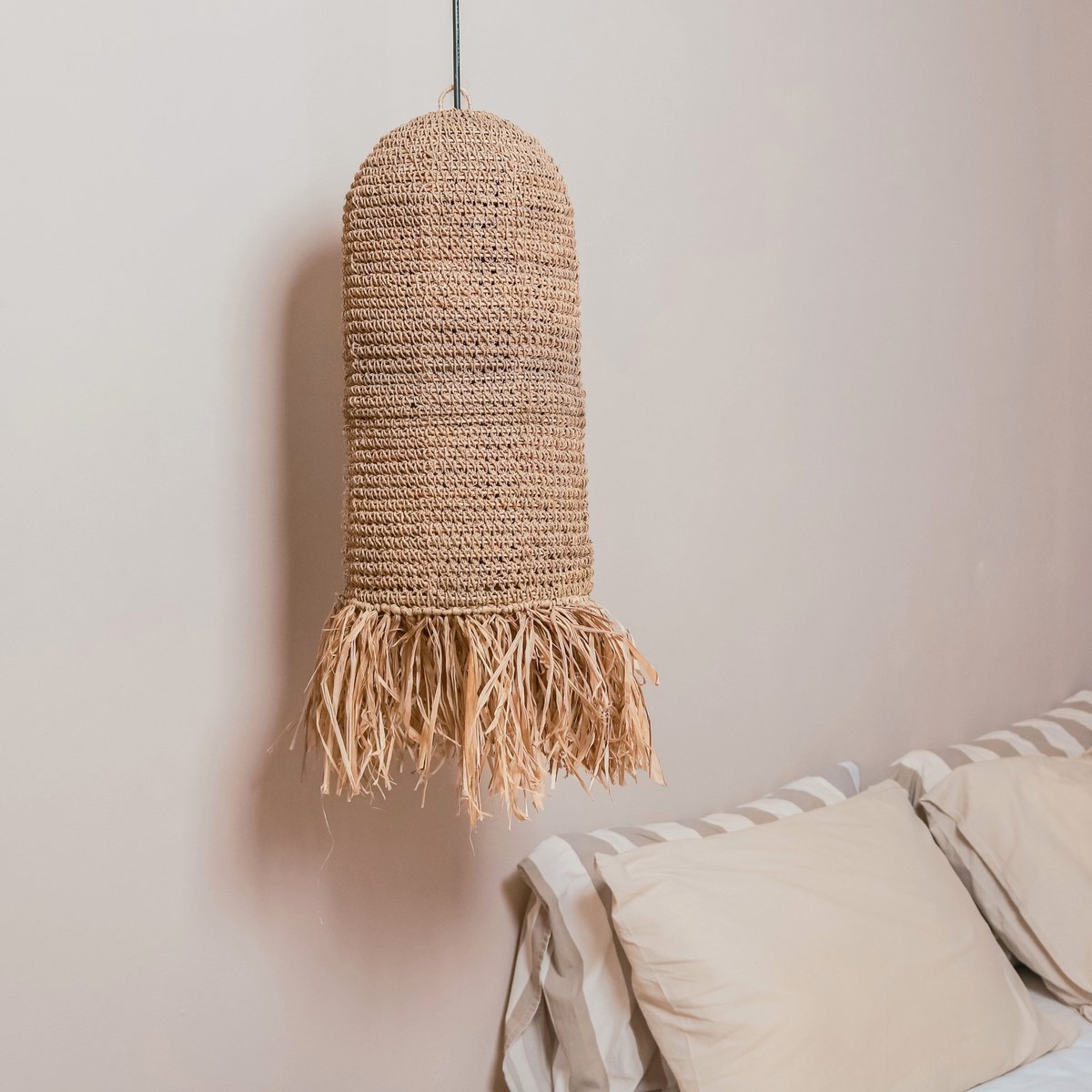 KAWAH raffia pendant lamp basket handwoven boho lighting for bedroom décor