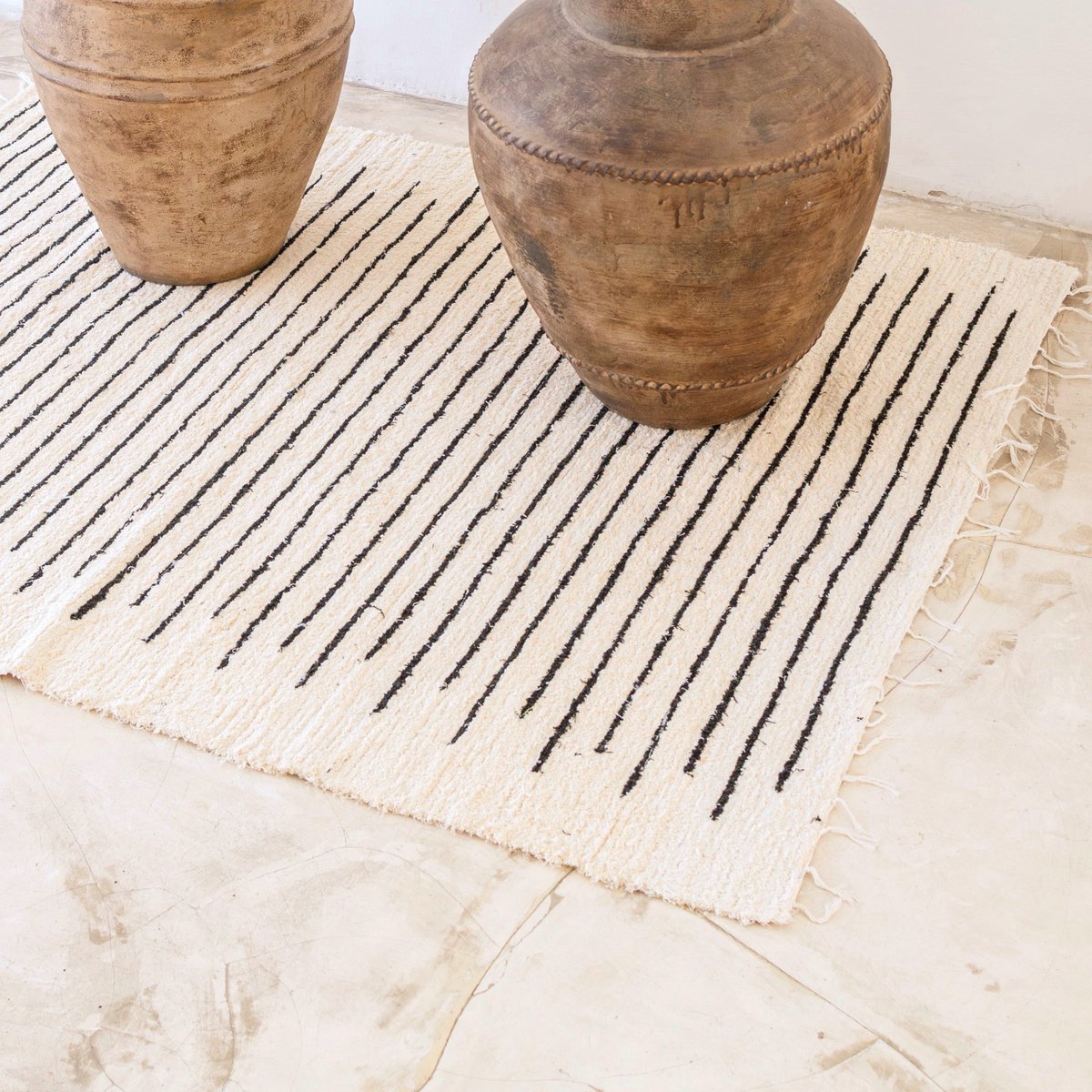 KERTA Cotton Rug handwoven basket with black and white boho pattern