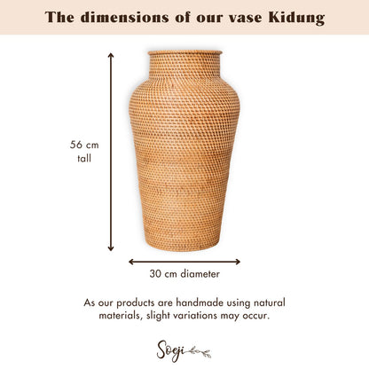 KIDUNG Large Round Rattan Vase – Handmade Tall Boho Floor Vase - CozyVibe.eu