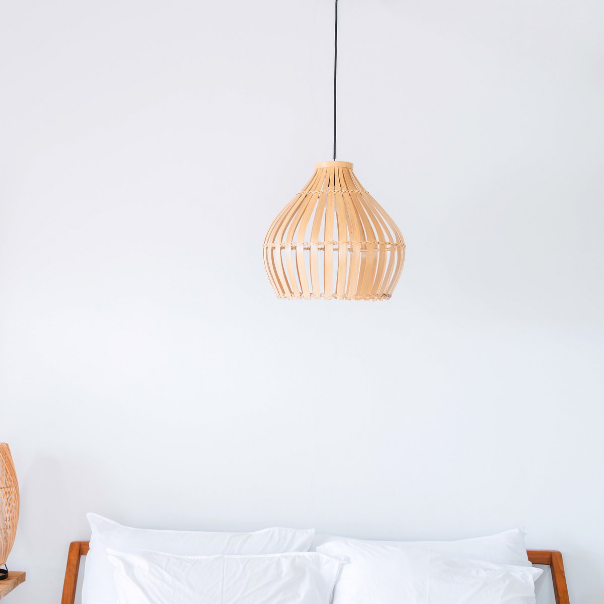 KIRMA bamboo basket lampshade showing handwoven rattan fiber details