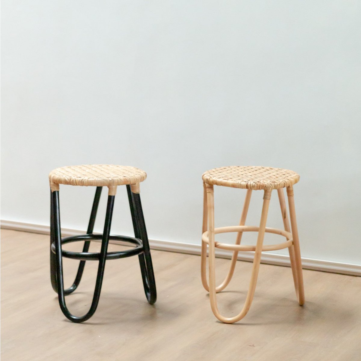 KOLAKA Round Rattan Stool Rustic Boho Interior Accent | CozyVibes

