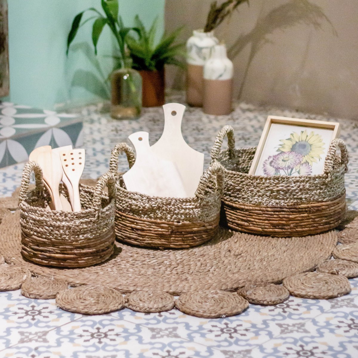KUTUS basket seagrass banana fibre basket decorative table storage set