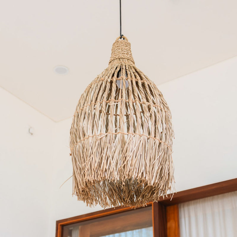 LAMPUNG Seagrass Ceiling Light – Large Boho Pendant Lampshade - CozyVibe.eu