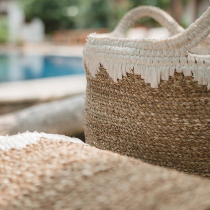 Large Laundry Basket Round Storage Basket Plant Basket Woven from Natural Fibres NIAS white (2 sizes) - CozyVibe.eu