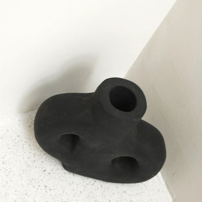 LEMBAH Vase artistic black clay vase with modern sculptural shape