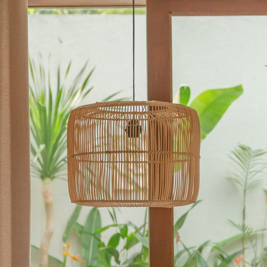 LIKU Rattan Pendant Lamp handmade basket with boho natural design
