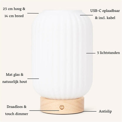 Lilly Rechargeable Lamp – Dimmable Frosted Glass Design - CozyVibe.eu