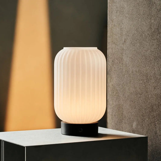 Lilly Rechargeable Lamp – Frosted Glass bedside light with wooden base