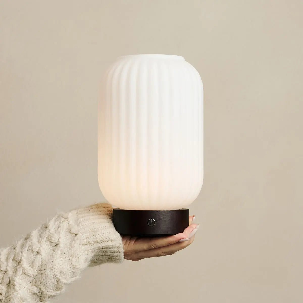 Lilly Rechargeable Lamp – Frosted glass cordless lamp on nightstand