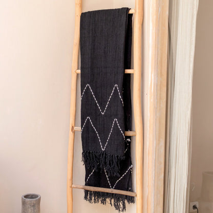 Boho Black Cotton Blanket LINGGAH Stylish Handmade Decoration | CozyVibes

