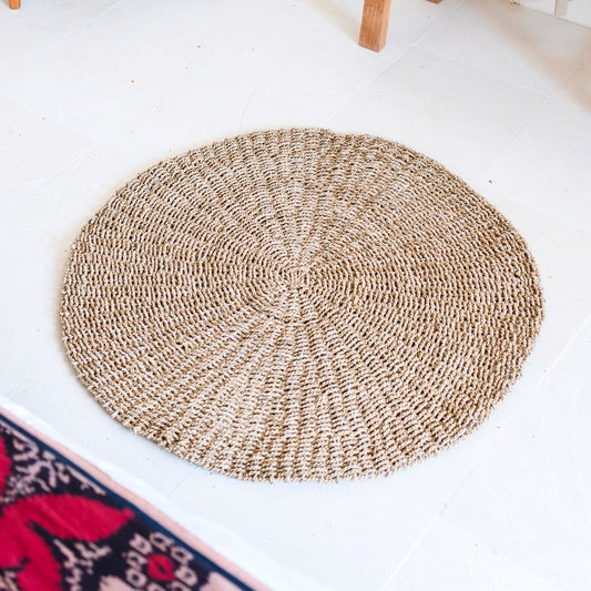 LOKA seagrass rug, large round natural rug for boho floor styling