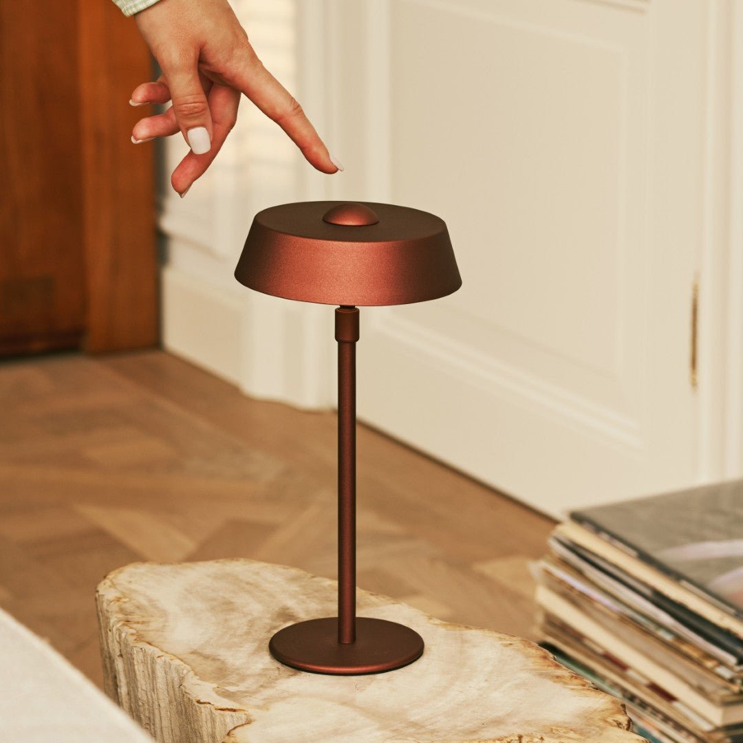 Luca Bronze – USB Rechargeable Lamp – Bronze cordless lamp on small side table