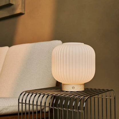 Lyla Unique – Rechargeable Lamp | Frosted Glass & Wooden Base - CozyVibe.eu