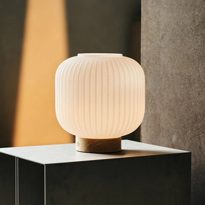 Lyla Unique – Rechargeable Lamp – Frosted glass with wooden base design