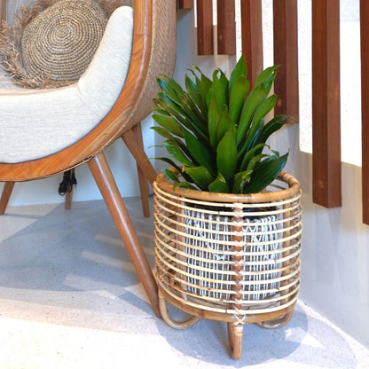 Malang rattan basket handcrafted plant stand detail view