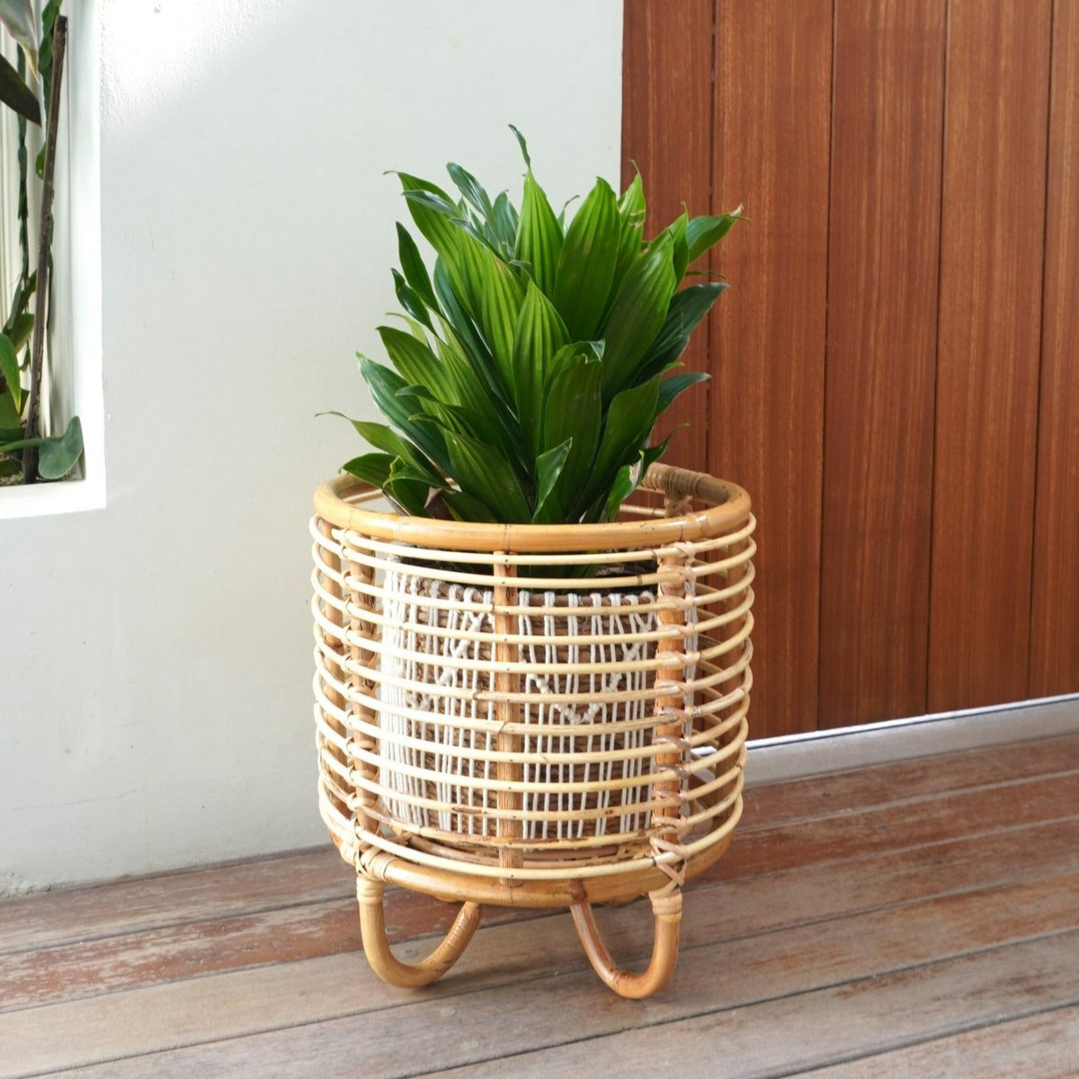Malang rattan basket plant stand for indoor flower display