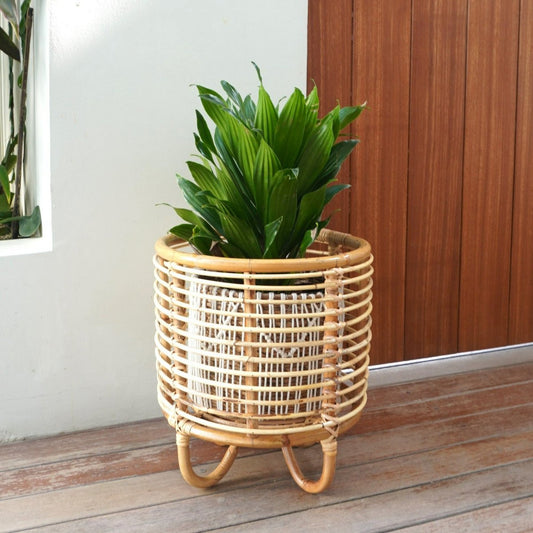 Malang rattan basket plant stand for indoor flower display