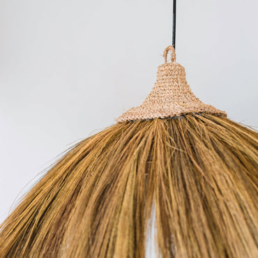 MAWANA natural seagrass basket lampshade with decorative fringe detail