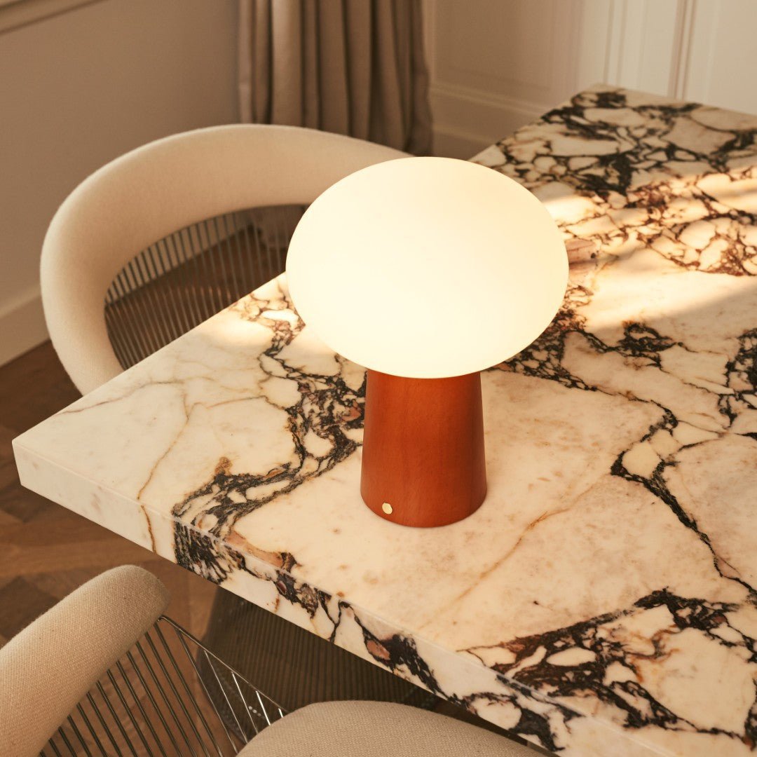 Max Chestnut – Wooden Lamp – Eco-friendly rechargeable lamp in living room