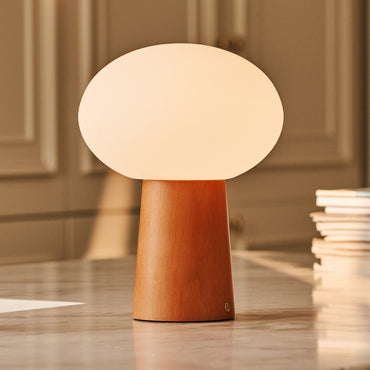Max Chestnut – Wooden Lamp – Rechargeable lamp with glowing glass sphere