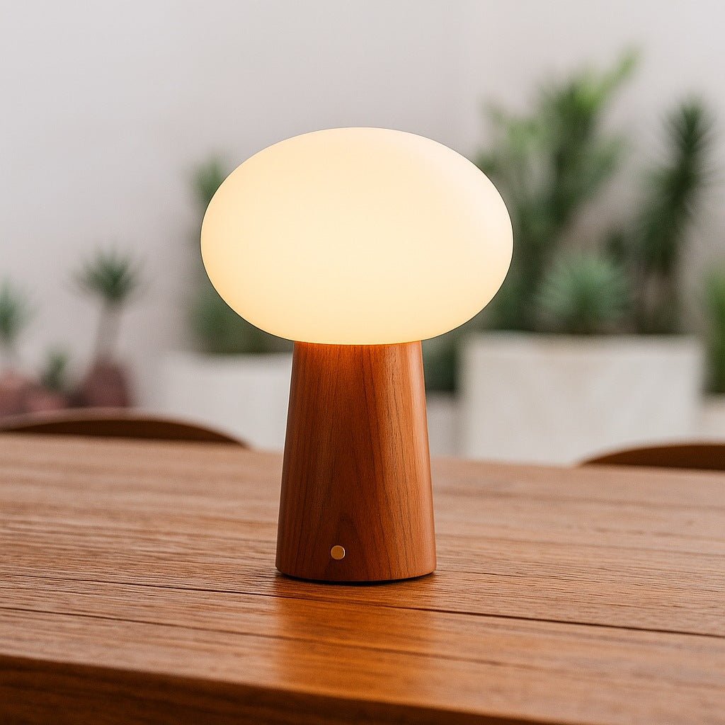 Max Chestnut – Wooden Lamp – Chestnut lamp creating ambiance on dining table