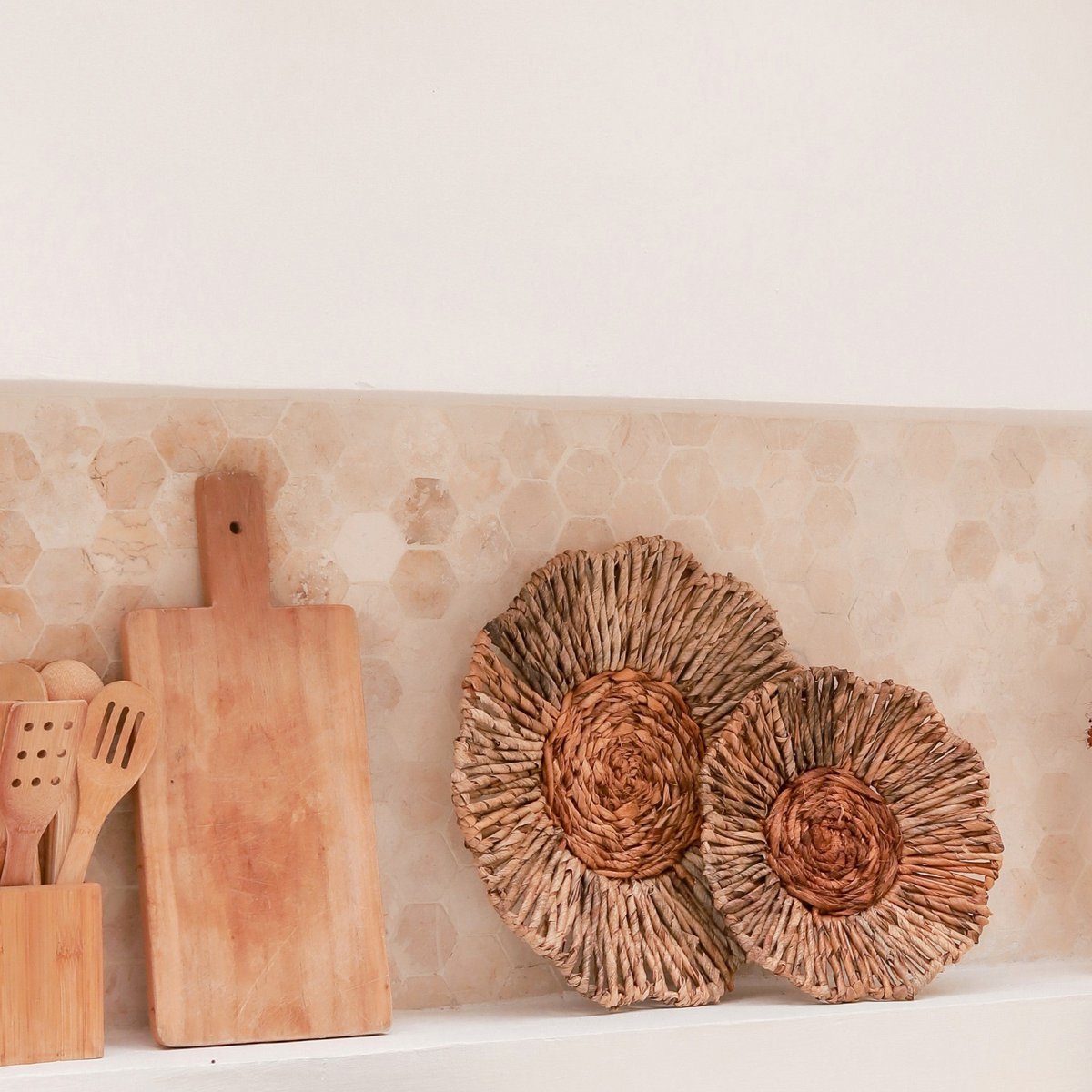 Melaya banana fibre basket wall art for modern boho living room