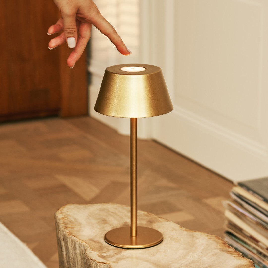 Milou Gold Table Lamp – Touch dimmable rechargeable lamp with 3 modes