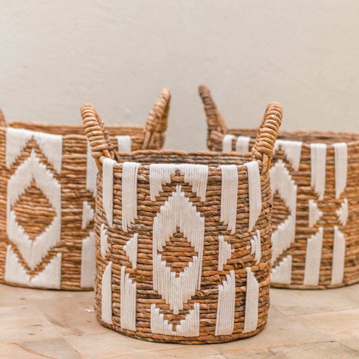 Nasari banana fibre basket large round storage for living room decor