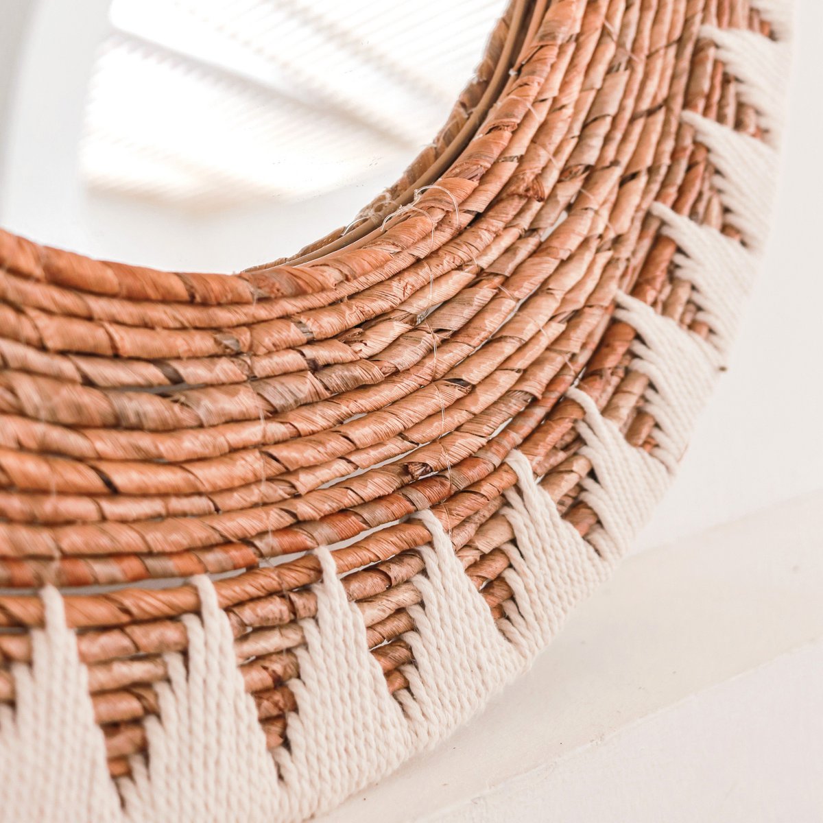 Natural AWAN Wall Mirror basket with cotton cords for living room