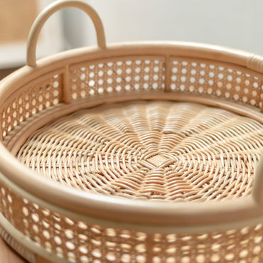 NEIRA natural rattan basket tray for coffee table or kitchen decor