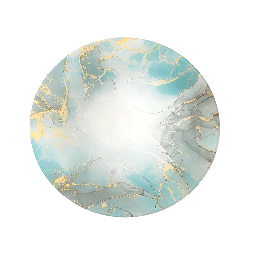 blue ocean glass plate with gold marble pattern for dining