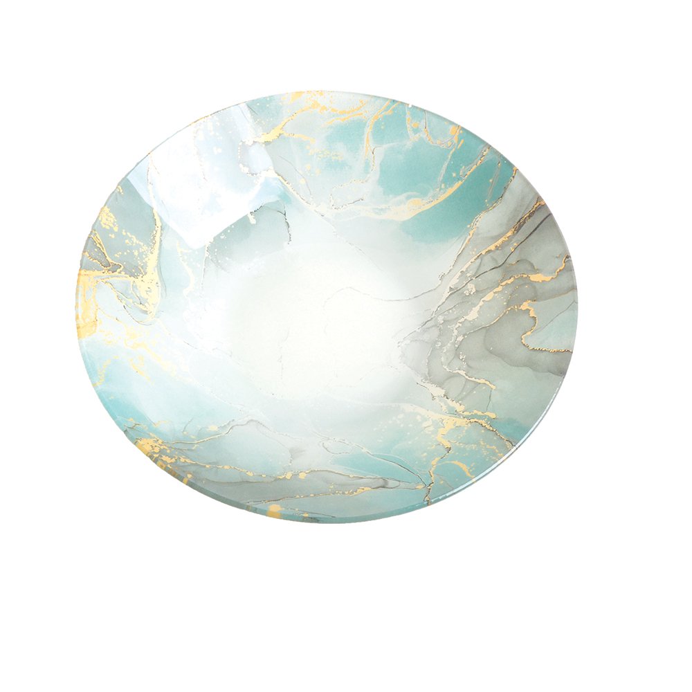 elegant ocean blue glass salad bowl with marble pattern