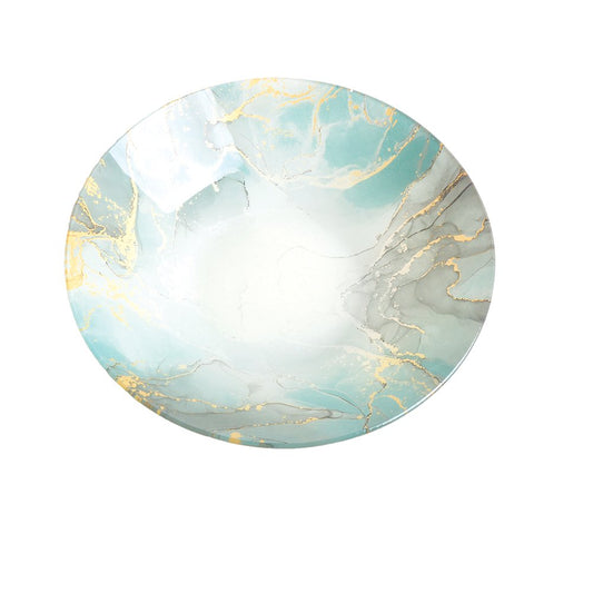 elegant ocean blue glass salad bowl with marble pattern