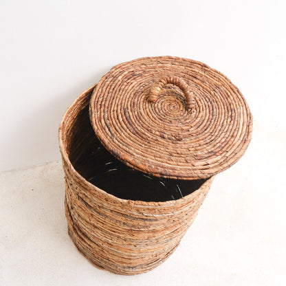 OMBAK Basket handmade banana fibre basket with handle and cover
