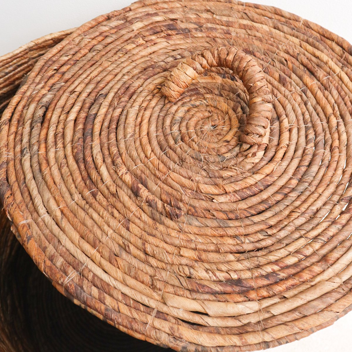 OMBAK Basket round banana fibre basket with lid handcrafted design