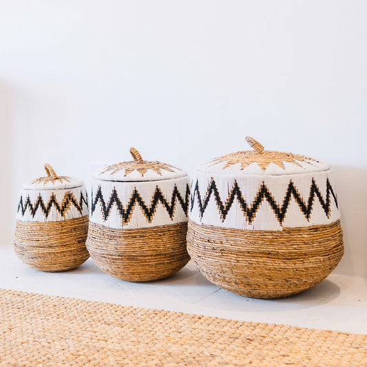 Palem banana fibre basket with lid in three sizes