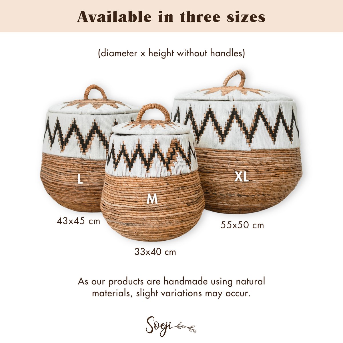 Palem banana fibre basket with lid for laundry and home storage
